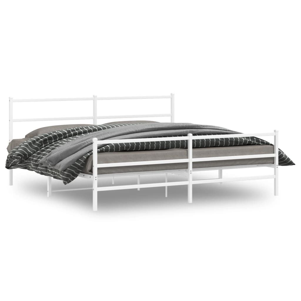 vidaXL Metal Bed Frame without Mattress with FootboardÂ White 76"x79.9"