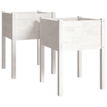 vidaXL Garden Planters 2 pcs White 19.7"x19.7"x27.6" Solid Wood Pine
