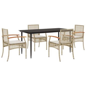 vidaXL 5 Piece Patio Dining Set with Cushions Beige Poly Rattan