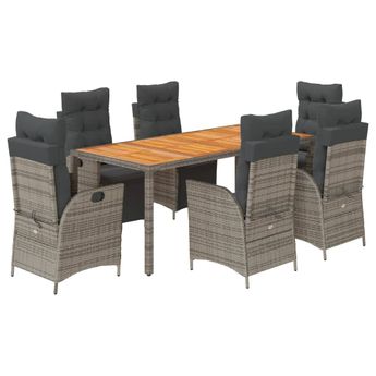vidaXL 7 Piece Garden Dining Set with Cushions Grey Poly Rattan