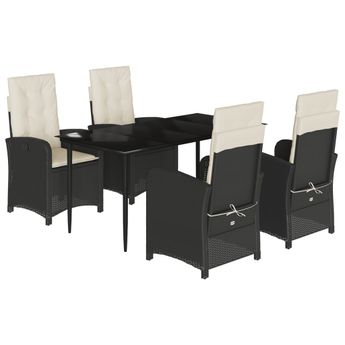 vidaXL 5 Piece Garden Dining Set with Cushions Black Poly Rattan