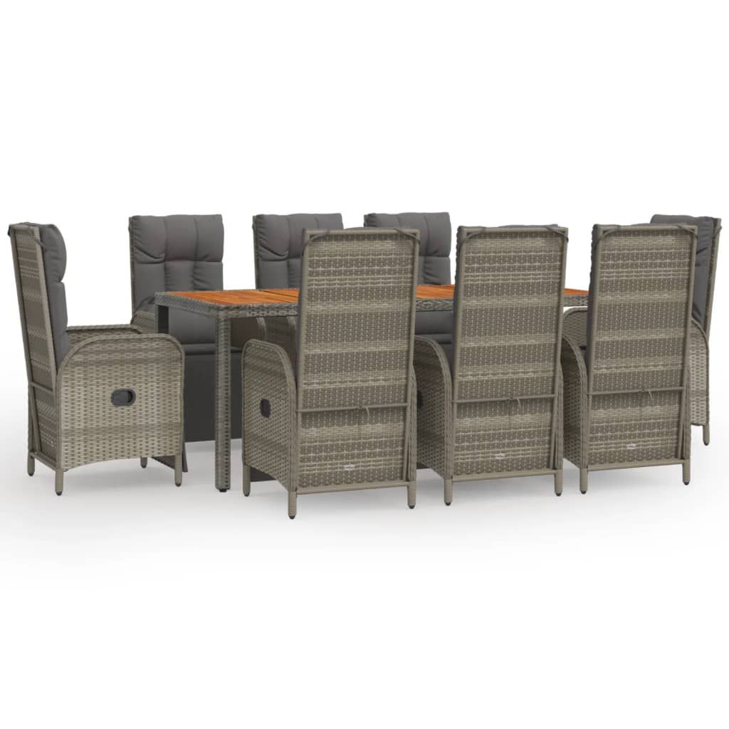 vidaXL 9 Piece Garden Dining Set with Cushions Grey Poly Rattan