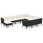 vidaXL 11 Piece Patio Lounge Set with Cushions Poly Rattan Black
