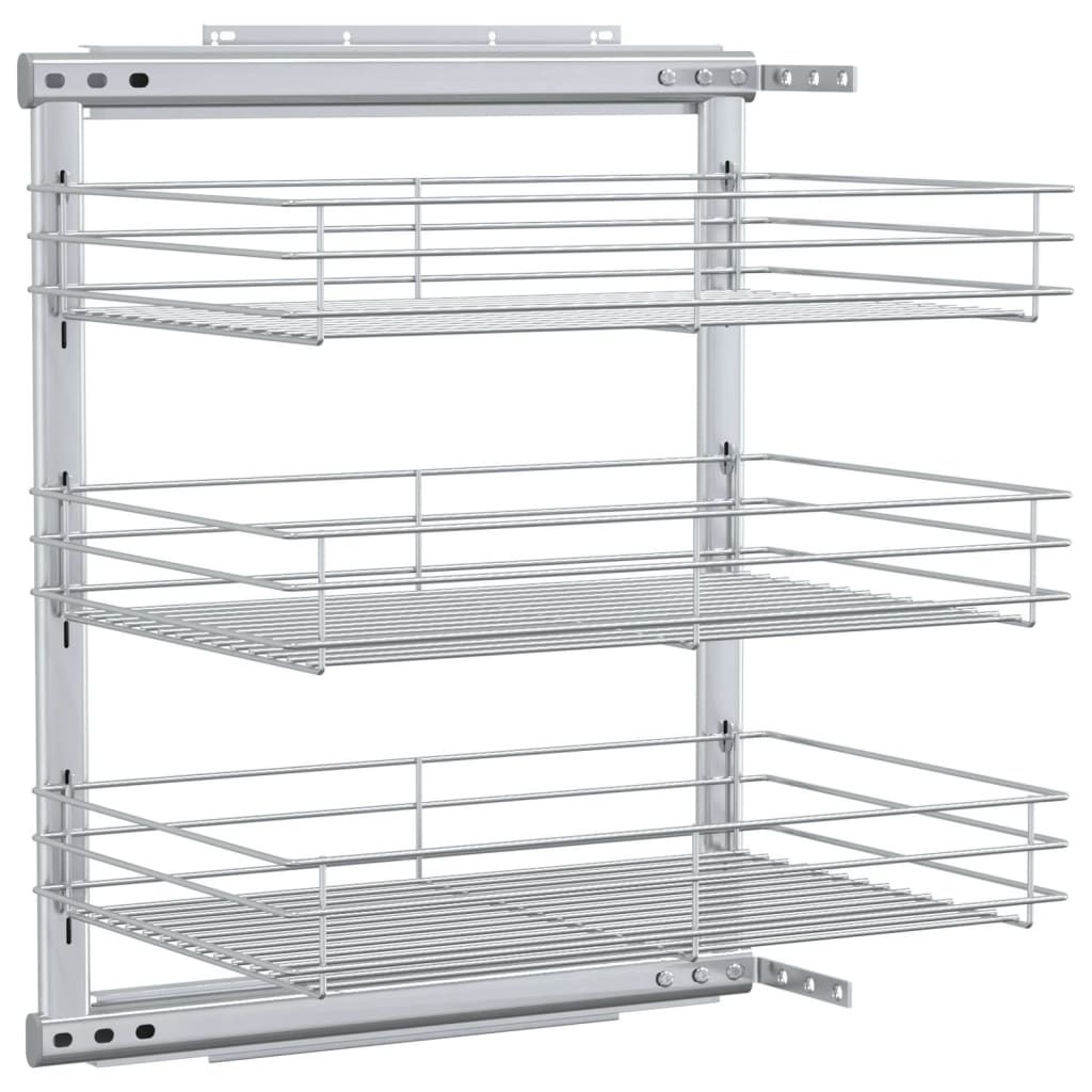 vidaXL 3-Tier Pull-out Kitchen Wire Basket Silver 18.5"x13.8"x22"