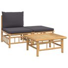 vidaXL 3 Piece Garden Lounge Set with Dark Grey Cushions Bamboo