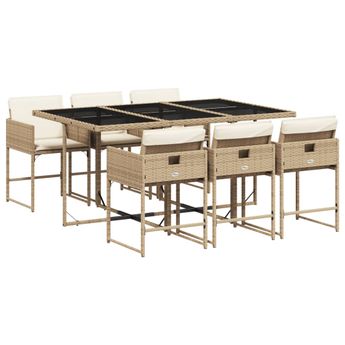vidaXL 7 Piece Patio Dining Set with Cushions Beige Poly Rattan