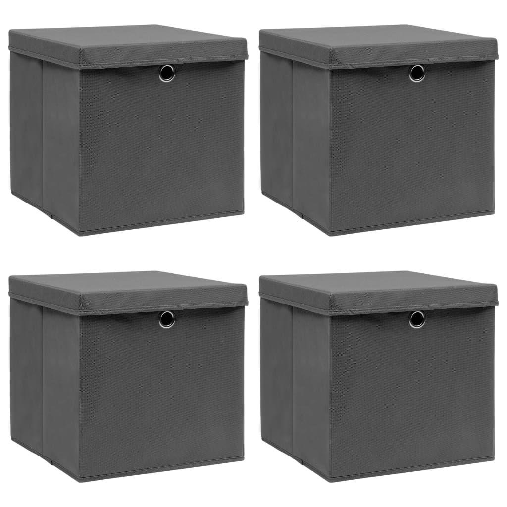 vidaXL Storage Boxes with Lids 4 pcs Gray 12.6"x12.6"x12.6" Fabric
