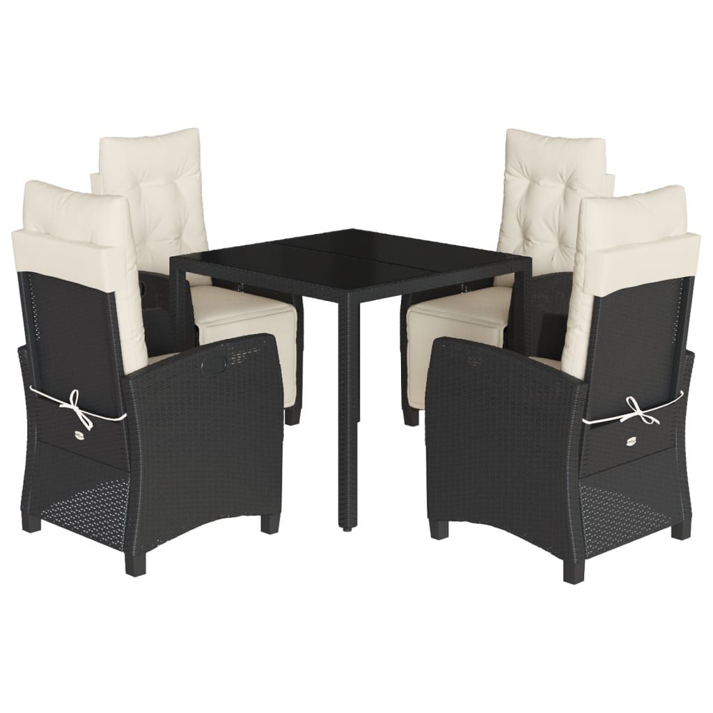 vidaXL 5 Piece Garden Dining Set with Cushions Black Poly Rattan
