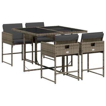 vidaXL 5 Piece Patio Dining Set with Cushions Gray Poly Rattan