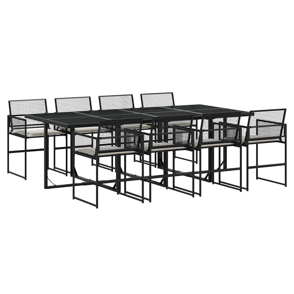 vidaXL 9 Piece Patio Dining Set with Cushions Black Poly Rattan