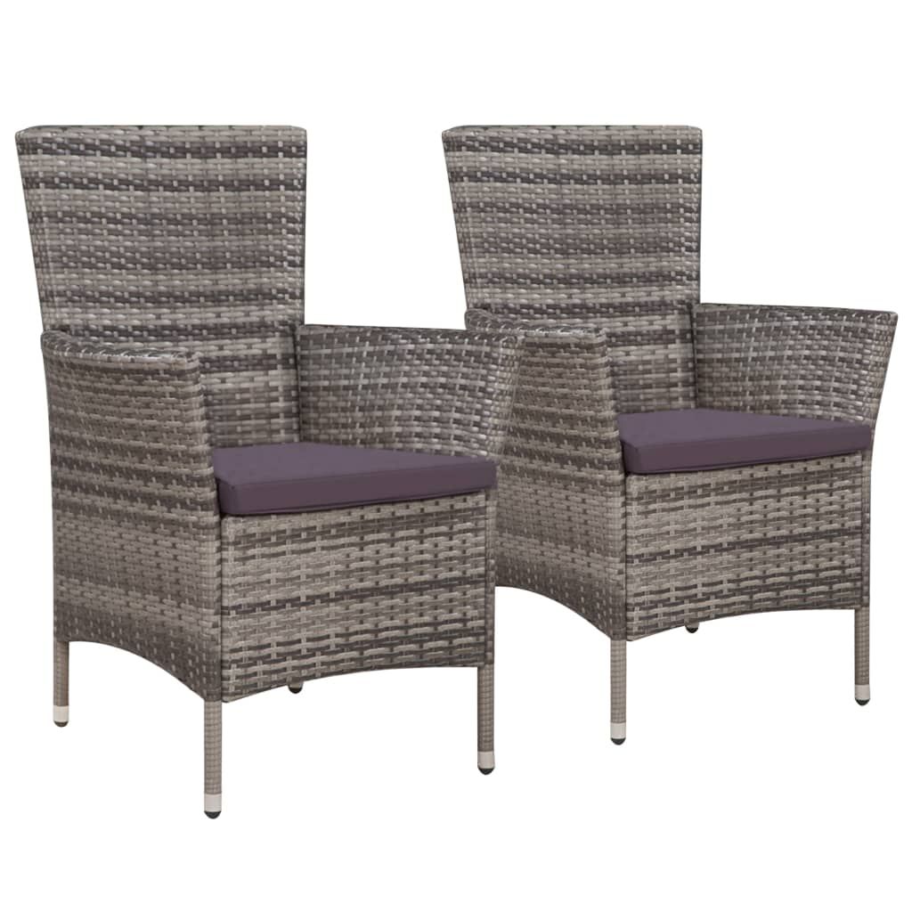 vidaXL Patio Chairs 2 pcs with Cushions Poly Rattan Gray
