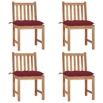 vidaXL Patio Chairs 4 pcs with Cushions Solid Teak Wood