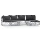 vidaXL 5 Piece Patio Lounge Set with Cushions White Steel