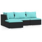 vidaXL 4 Piece Garden Lounge Set with Cushions Black Poly Rattan