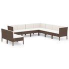 vidaXL 9 Piece Patio Lounge Set with Cushions Poly Rattan Brown