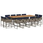 vidaXL 13 Piece Garden Dining Set with Cushions Grey Poly Rattan