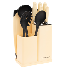 TEMPO-KONDELA KAHON, set of knives and kitchen tools, 10 pcs., in a stand, vanilla