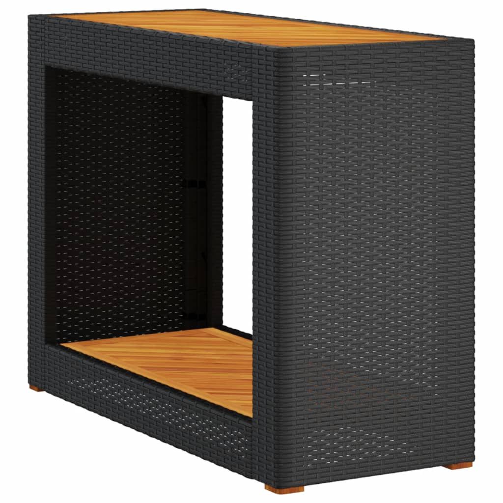 vidaXL Patio Side Table with Wooden Top Black 39.4"x15.7"x29.5" Poly Rattan