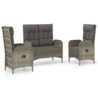 vidaXL 3 Piece Garden Dining Set with Cushions Grey Poly Rattan