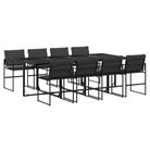 vidaXL 9 Piece Patio Dining Set with Cushions Black Textilene