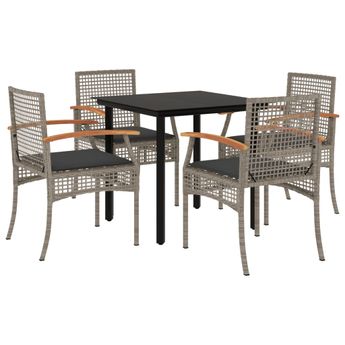 vidaXL 5 Piece Garden Dining Set with Cushions Grey Poly Rattan