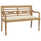 vidaXL Batavia Bench with Cream Cushion 120 cm Solid Teak Wood