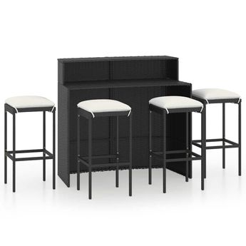 vidaXL 5 Piece Patio Bar Set with Cushions Black