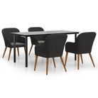 vidaXL 5 Piece Patio Dining Set with Cushions Black