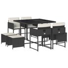 vidaXL 9 Piece Patio Dining Set with Cushions Black Poly Rattan