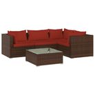 vidaXL 5 Piece Patio Lounge Set with Cushions Poly Rattan Brown