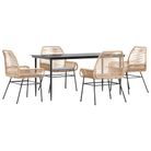 vidaXL 5 Piece Garden Dining Set with Cushions Brown Poly Rattan Glass