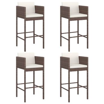 vidaXL Bar Stools 4 pcs with Cushions Brown Poly Rattan
