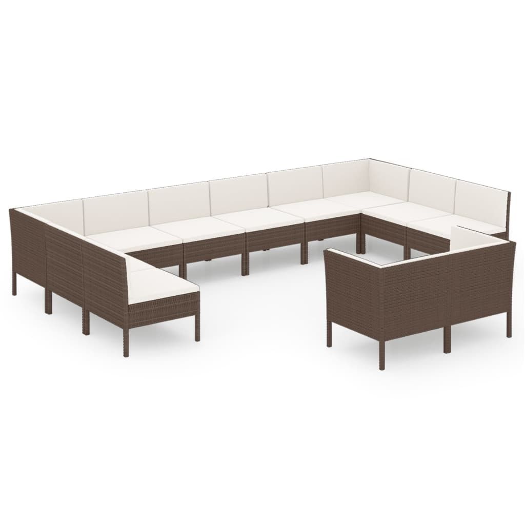 vidaXL 12 Piece Patio Lounge Set with Cushions Poly Rattan Brown