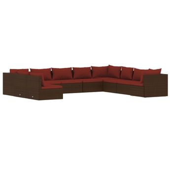 vidaXL 10 Piece Patio Lounge Set with Cushions Brown Poly Rattan