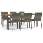 vidaXL 7 Piece Garden Dining Set with Cushions Grey Poly Rattan