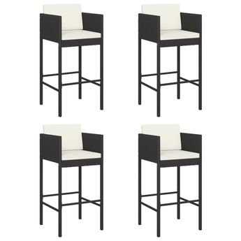 vidaXL Bar Stools 4 pcs with Cushions Black Poly Rattan