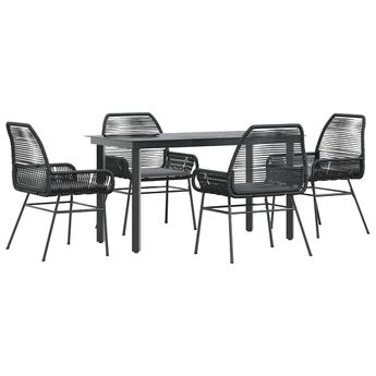 vidaXL 5 Piece Garden Dining Set with Cushions Black Poly Rattan Glass