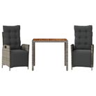vidaXL 3 Piece Garden Dining Set with Cushions Grey Poly Rattan