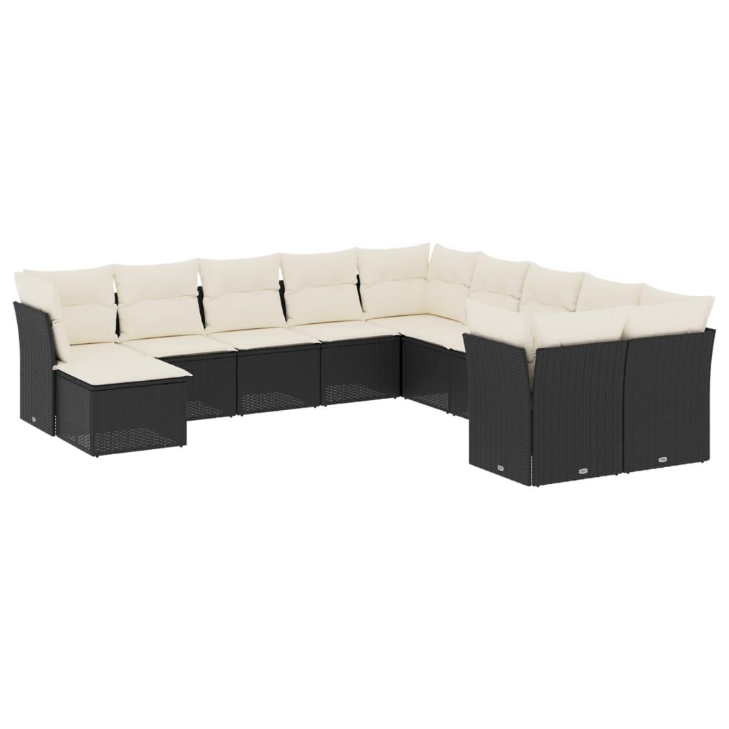 vidaXL 11 Piece Garden Sofa Set with Cushions Black Poly Rattan