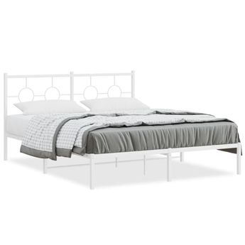 vidaXL Metal Bed Frame without Mattress with Headboard White 59.1"x78.7"