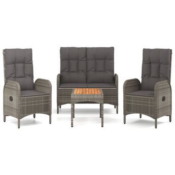 vidaXL 4 Piece Garden Dining Set with Cushions Grey Poly Rattan
