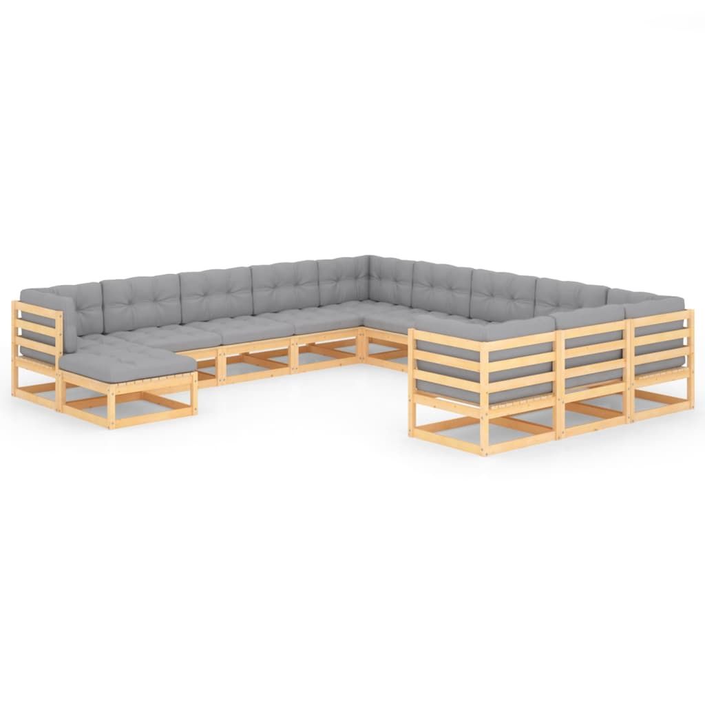 vidaXL 12 Piece Garden Lounge Set with Cushions Solid Wood Pine