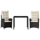 vidaXL 3 Piece Garden Dining Set with Cushions Black Poly Rattan