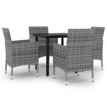 vidaXL 5 Piece Garden Dining Set with Cushions Poly Rattan and Glass