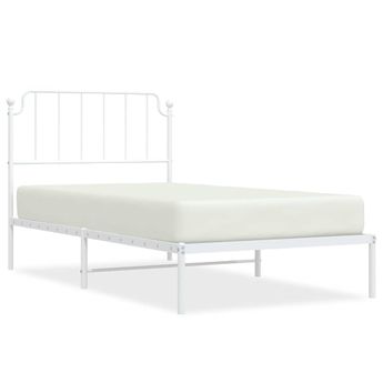 vidaXL Metal Bed Frame without Mattress with Headboard White 39.4"x78.7"