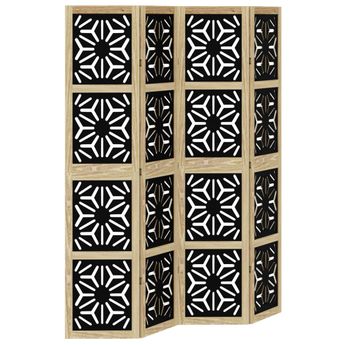 vidaXL Room Divider 4 Panels Brown and Black Solid Wood Paulownia
