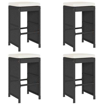 vidaXL Garden Bar Stools with Cushions 4 pcs Black Poly Rattan