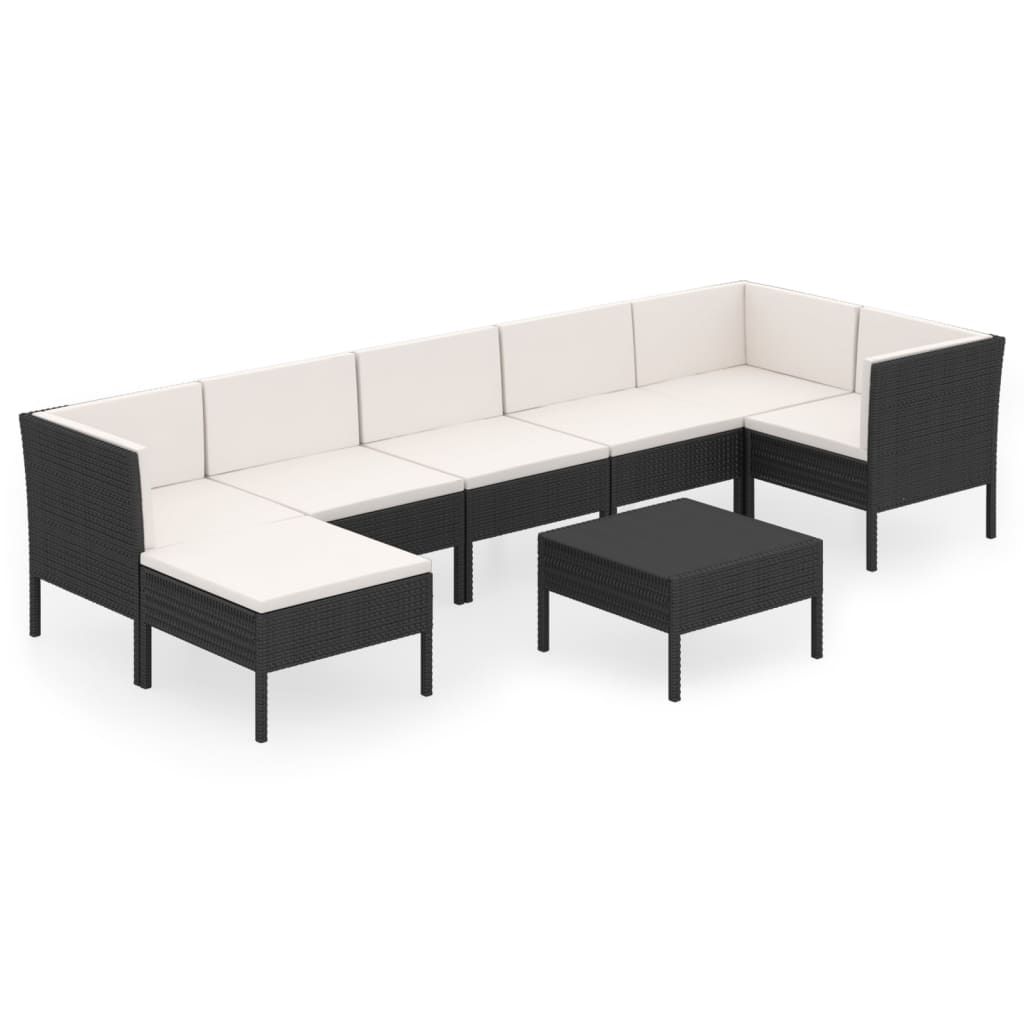 vidaXL 8 Piece Patio Lounge Set with Cushions Poly Rattan Black