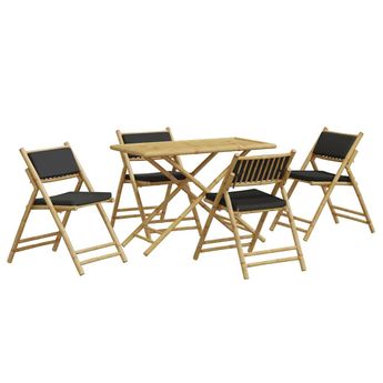 vidaXL 5 Piece Folding Bistro Set with Dark Gray Cushions Bamboo