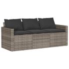 vidaXL Patio Sofa with Cushions 3-Seater Gray Poly Rattan
